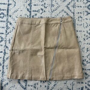 Sage Tan A-Line Mini Skirt Asymmetrical Slit